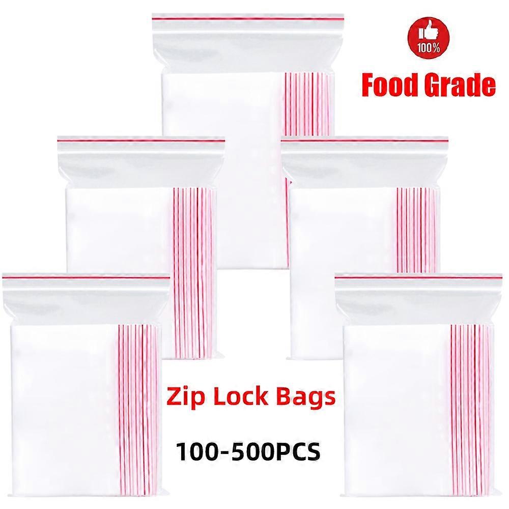 100-500PCS επανασφραγιζόμενες πλαστικές σακούλες κλειδαριών φερμουάρ μόνες σφραγίζοντας σαφές πολυ τσάντες αποθήκευσης τροφίμων σάκους συσκευασίας κενή φρέσκια οργάνωση τσάντα