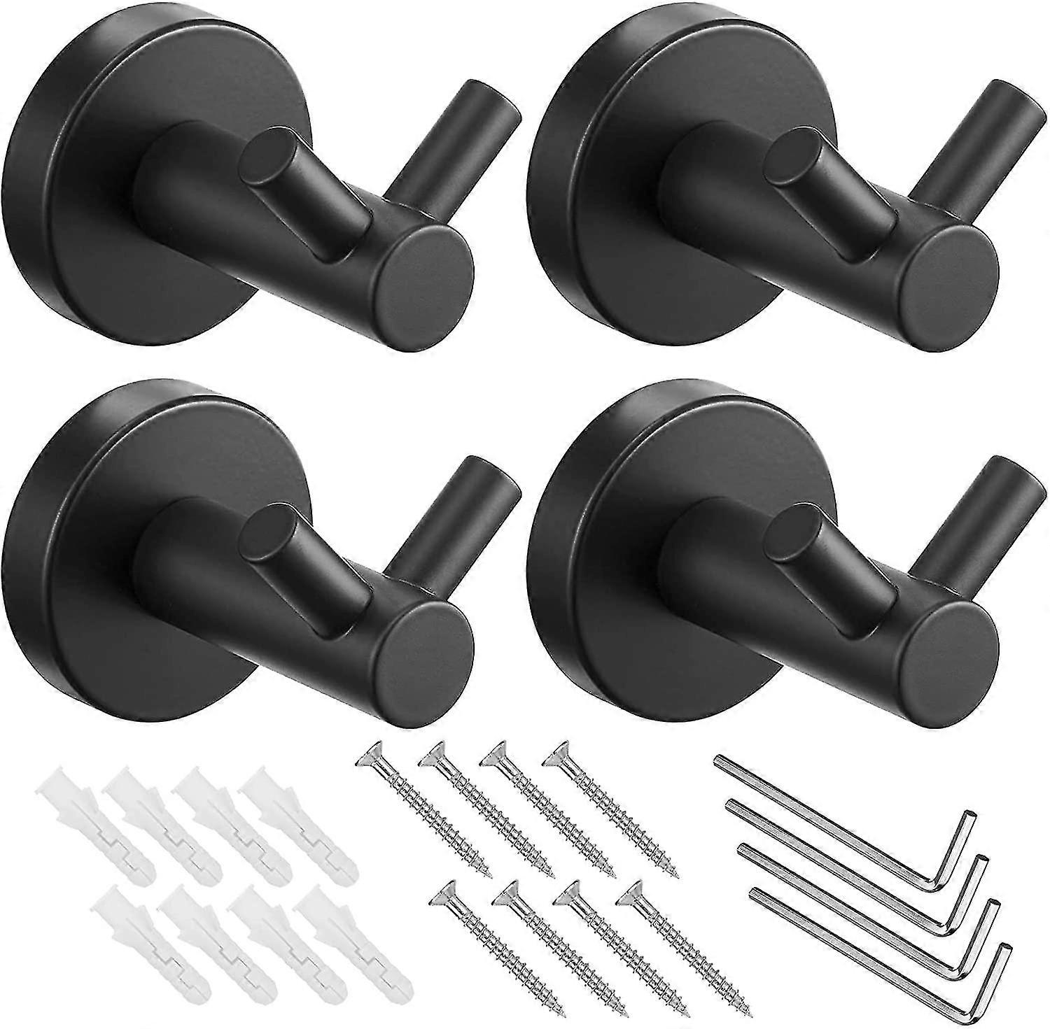 Matte Black Towel Hooks For Bathroom - 4 Pack Coat Hooks