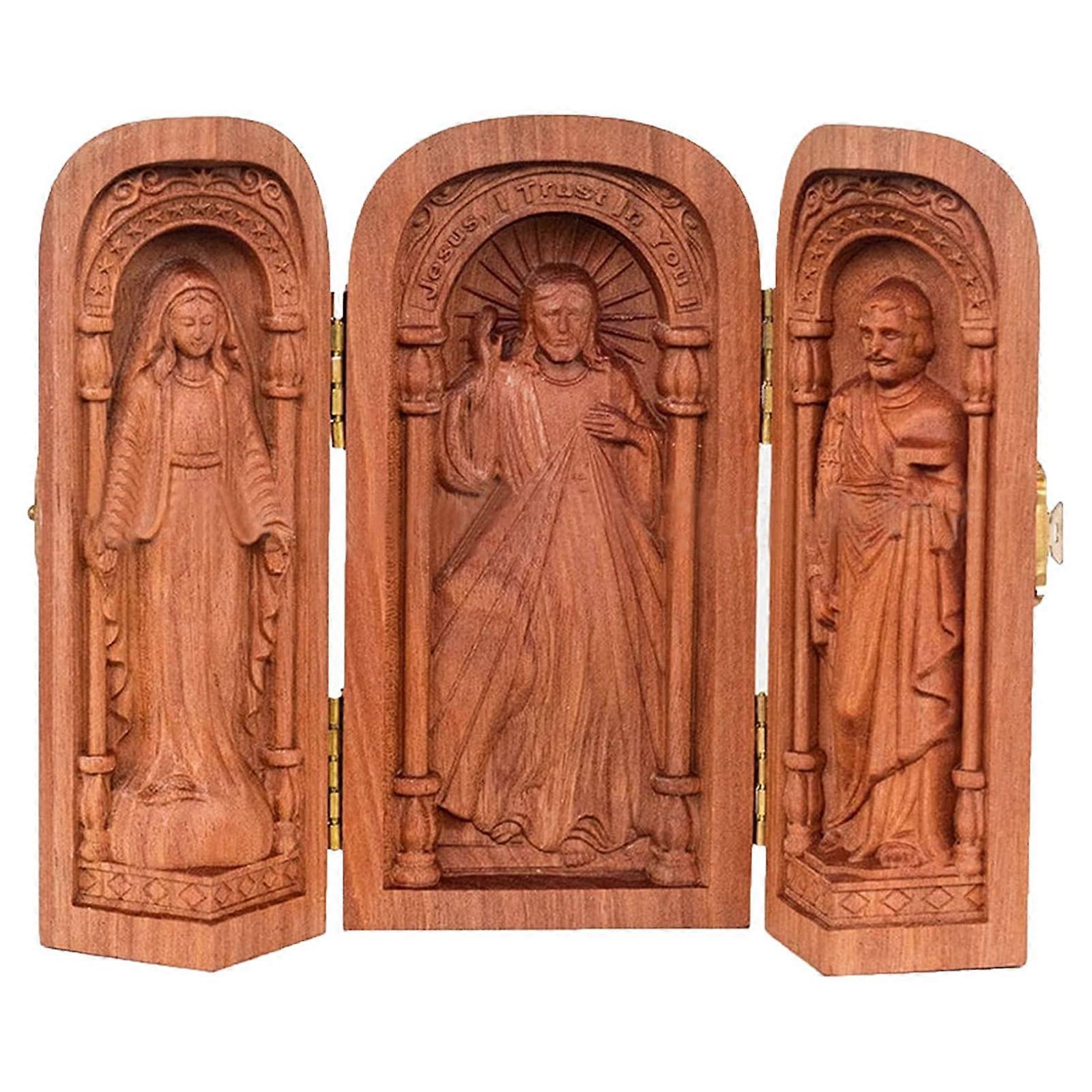 Tři Svaté Sochy Katolické Svaté Sochy - Vyřezávané Ornamenty Svatá Socha Křesťanské Dary Naší Paní Ježíšovy Desktop Svatí Dekorace Dovolená