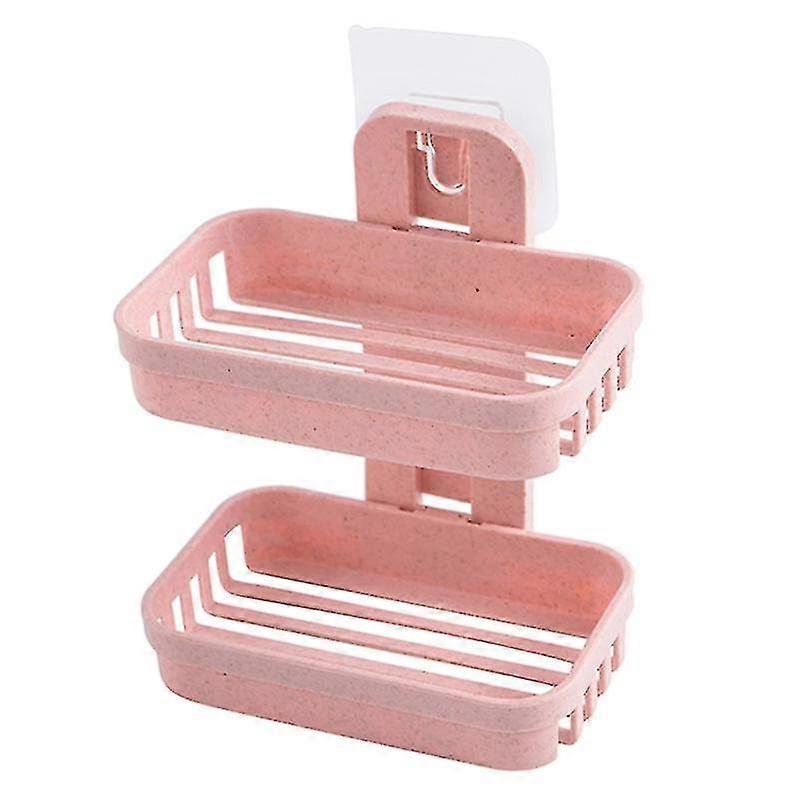 Wall Mounted Soap Holder Double Layer Suction Cup Soap Dishes Plastic Rack For Home Bathroom Soaps Sponge Drain Shelf-r