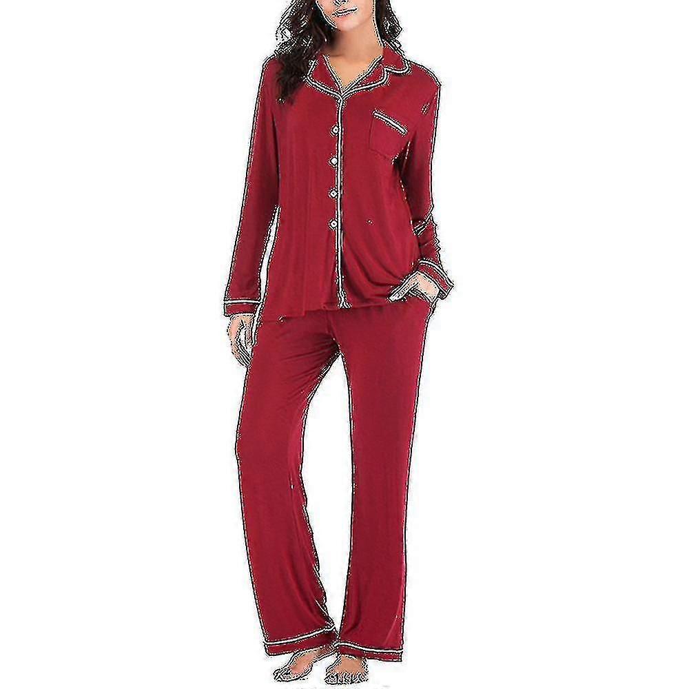 Women's Pajama Sets Lapel Soft Pajamas Long-sleeved Button-up Pajamas With Long Pants