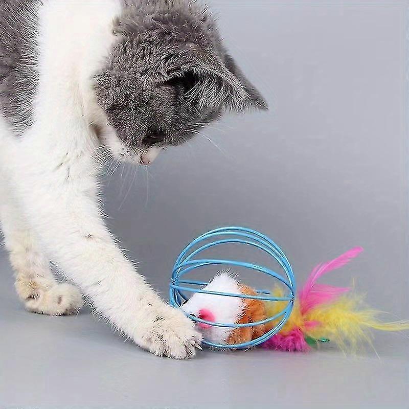 Interactive Cat Toy: 1pc Random Color Feather Cage Mouse - Colorful Teaser For Your Feline Friend