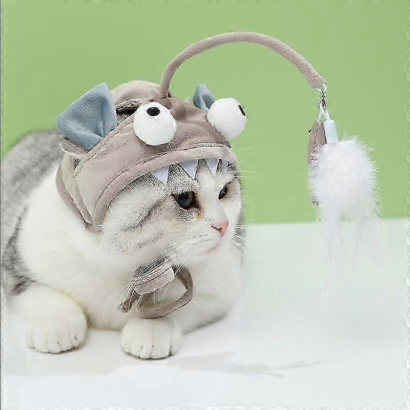 Cat Fishing Headdress Toy Interactive Soft Cute Hat Feather Kitten Teaser Toy with Replaceable Penda