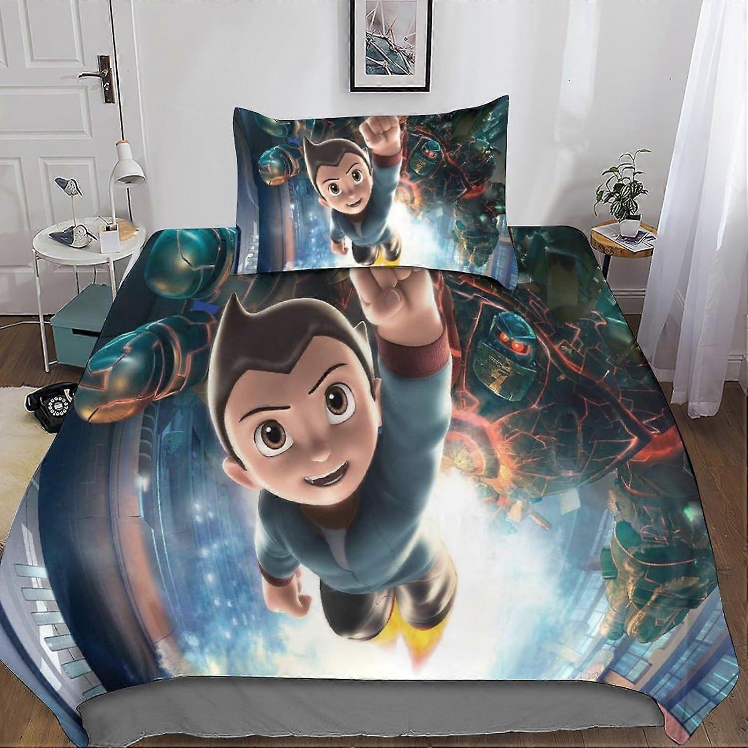 Astro Boy Set Copripiumino Biancheria da letto in microfibra stampata in 3D con federe, chiusura a cerniera, 2 pezzi per adolescenti e adulti singoli