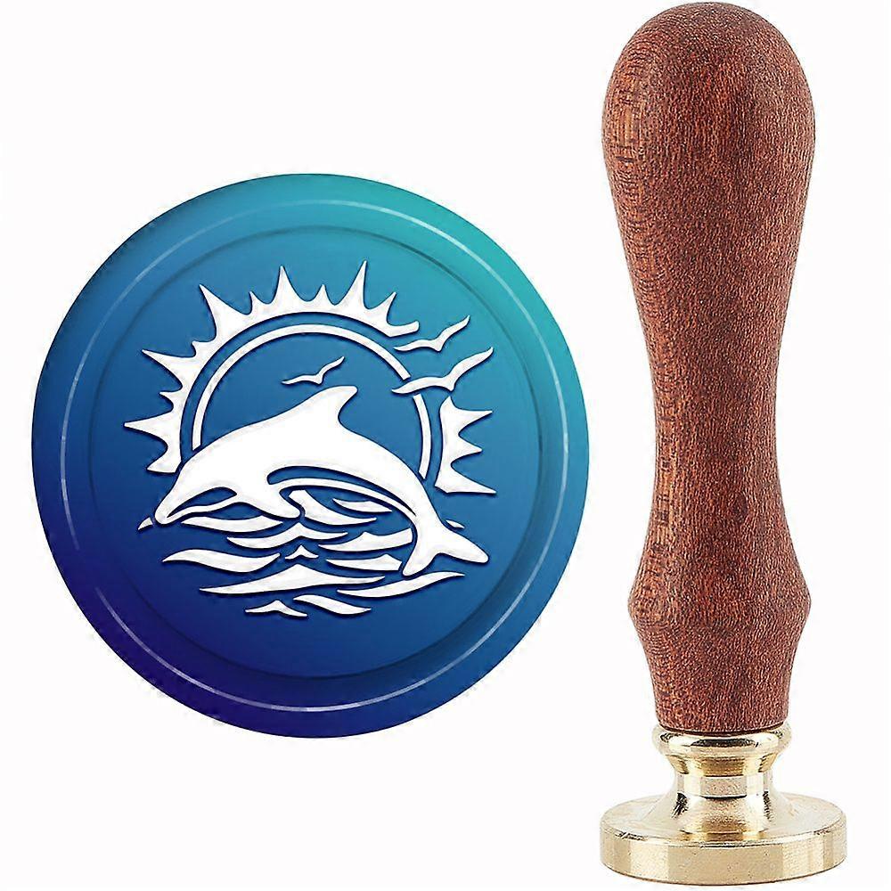 1セットドルフィンワックスシールスタンプヴィンテージシーリングワックススタンプ30mmレトロヴィンテージ取り外し可能な真鍮スタンプヘッド、招待状カードギフト包装用ウッドハンドル付き