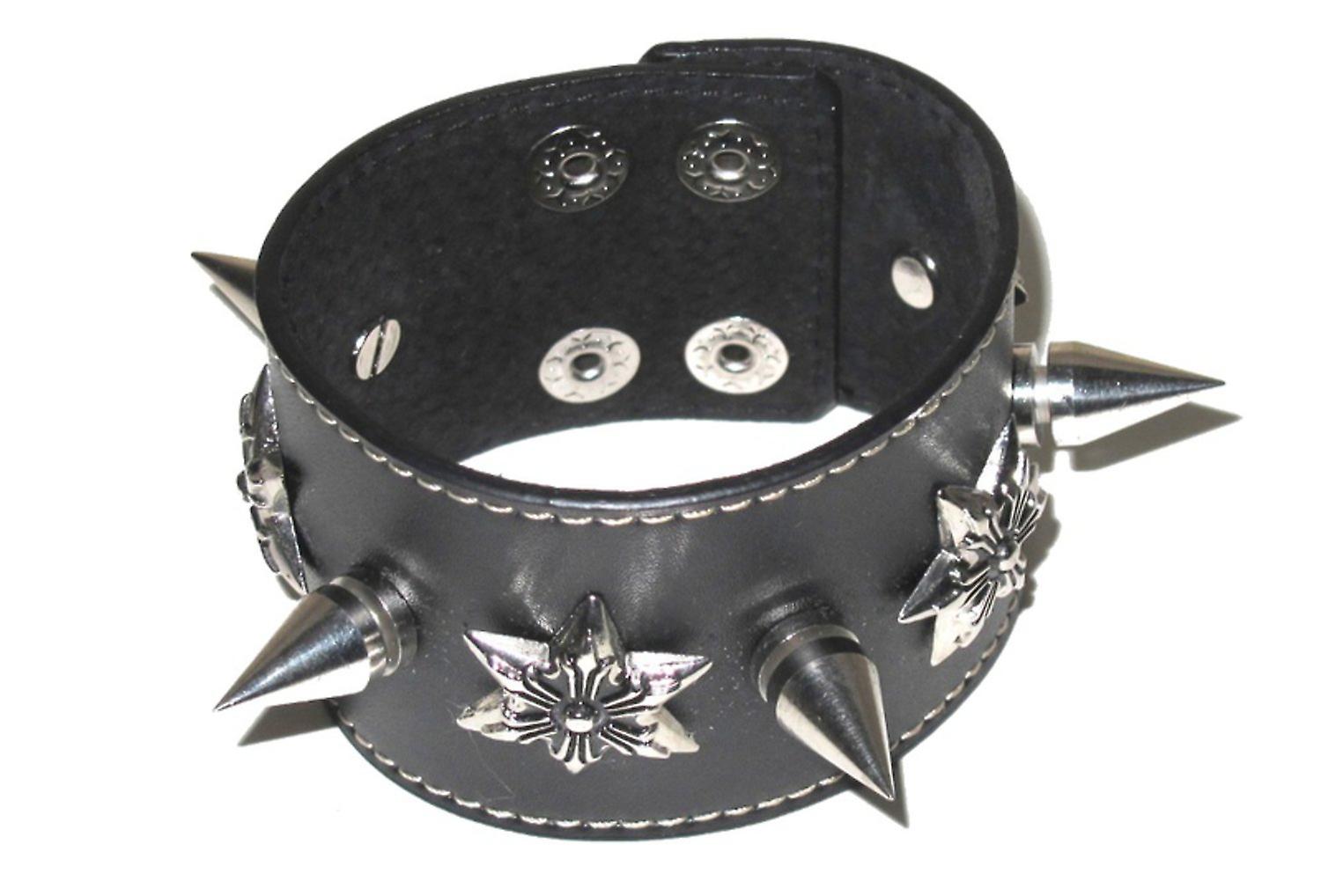 Svart läderarmband med nitar 