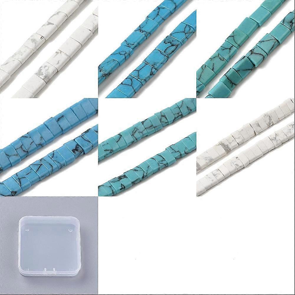 72Pcs 6 Styles Natural Howlite Synthetic Turquoise & Howlite Beads 2-Hole Rectangle Mixed Dyed and Undyed 2.5~6x5x2.5mm Hole: 0.8~0.9mm 12pcs/style