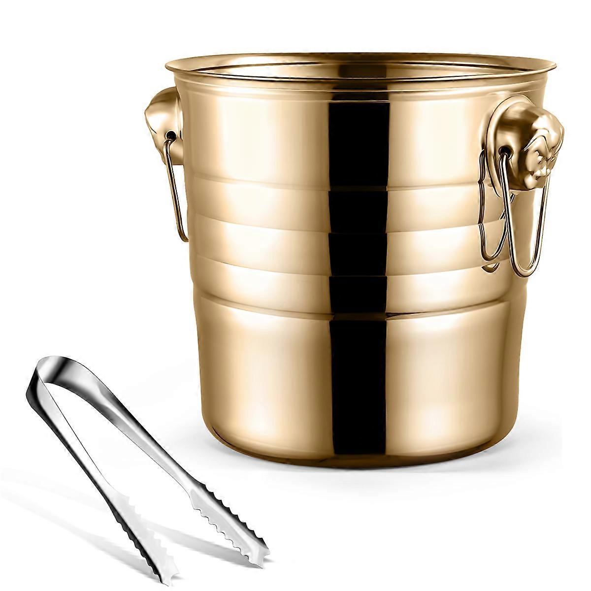 1PC 3L Stainless Steel Ice Bucket Thick Ice Bucket Ice Bucket (Gold)
