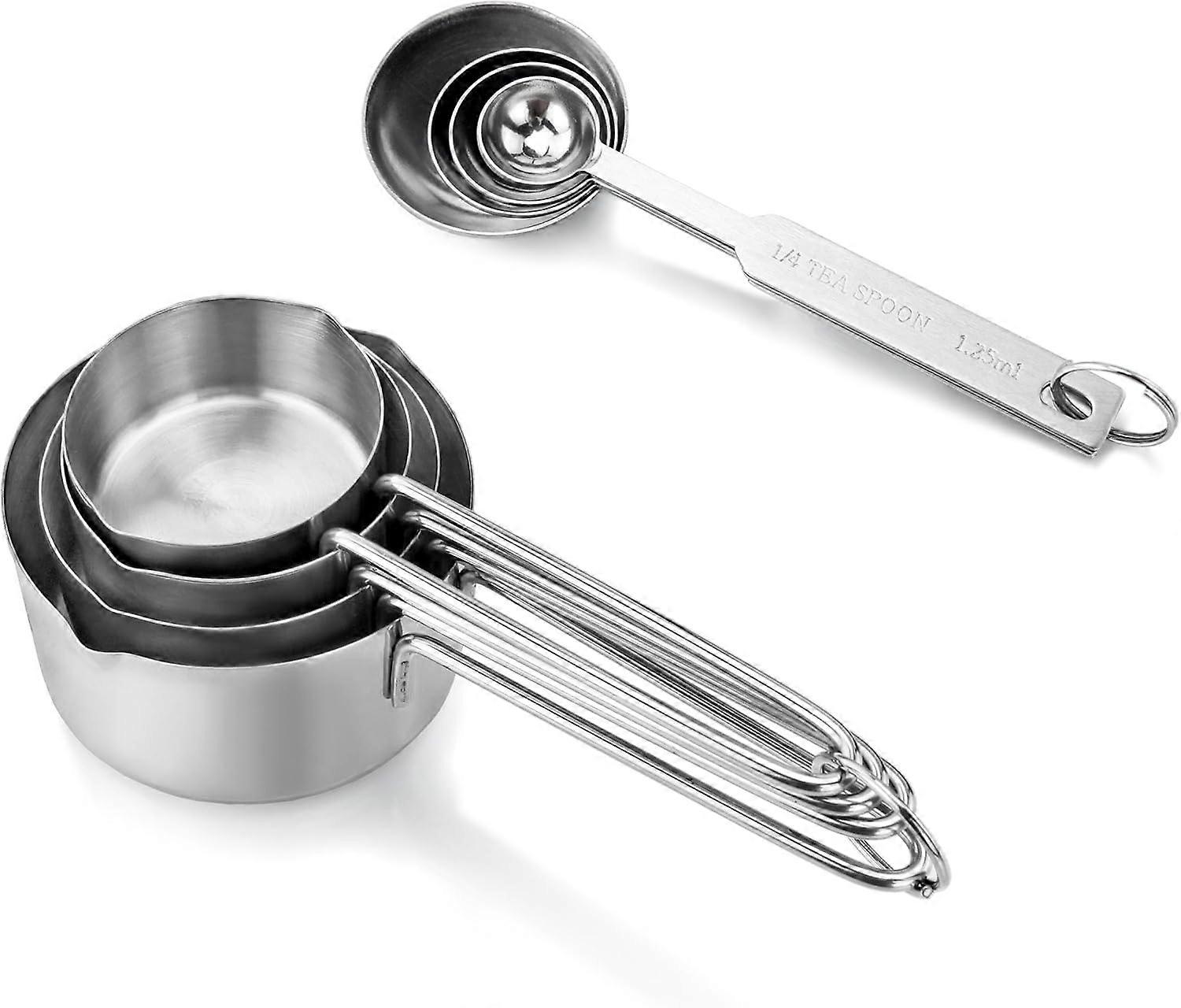 Stainless Steel Measuring Cups and Spoons, 8-Piece Combo Set for Baking
