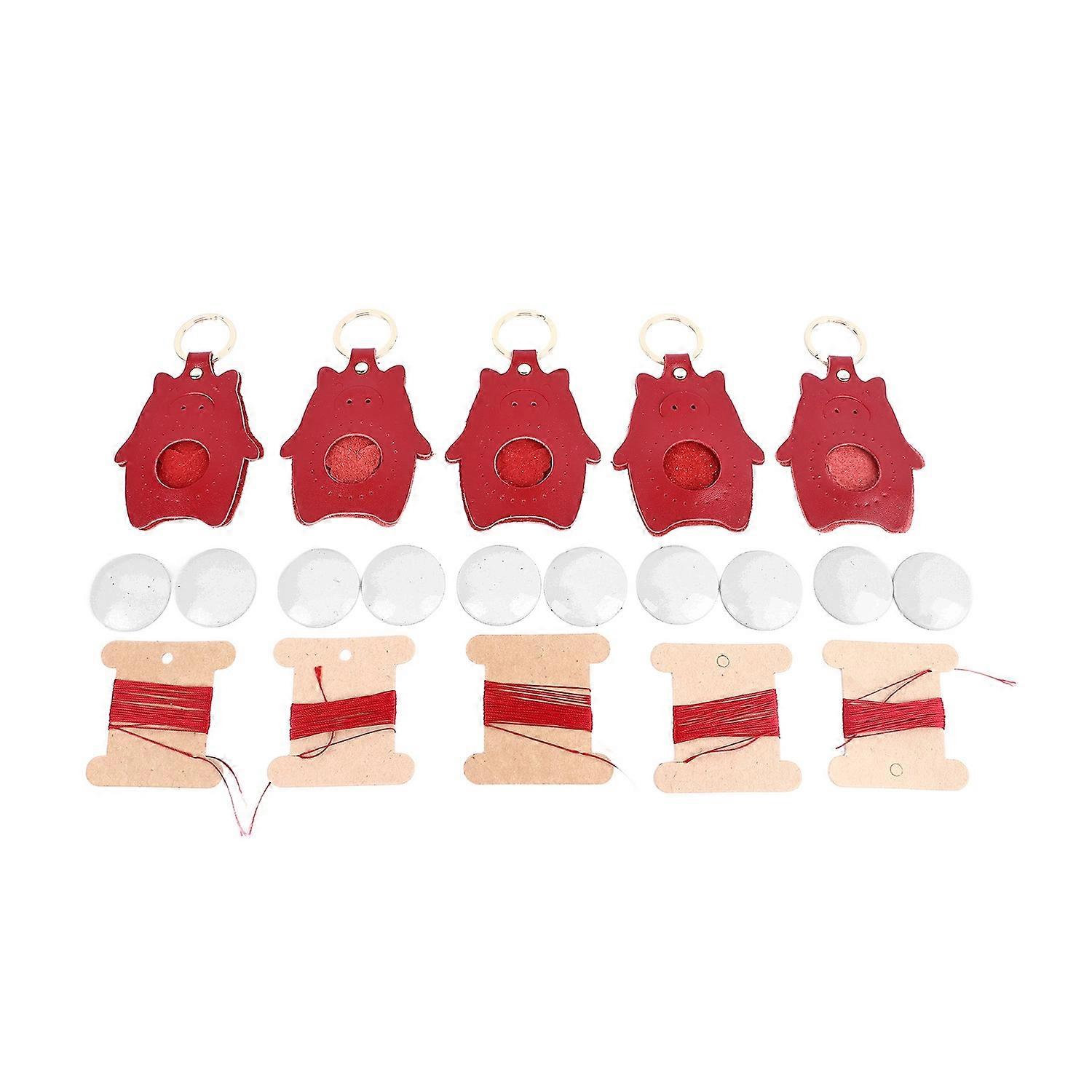 5 Sets Leather Key Fob Kit Cute Cartoon Piggy Shape DIY Leather Key Fobs Blanks for Crafts Leather W