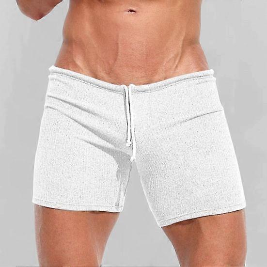 Summer Men Shorts Drawstring Elastic Waist Slim Fit Above Knee Length Solid Color Vacation Beach Sport Casual Homewear Short Pants