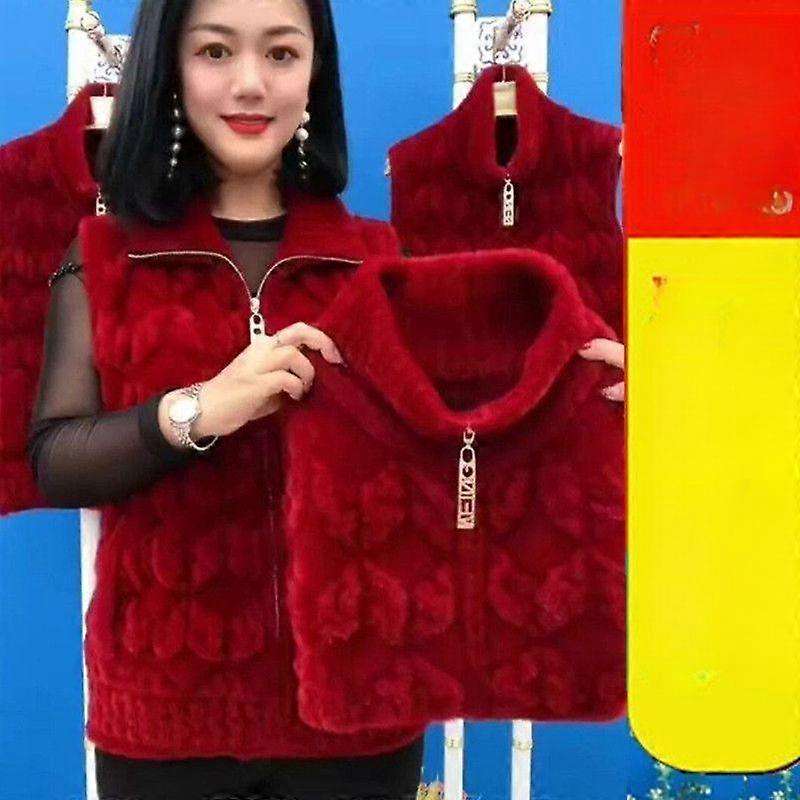 Fall/Winter Vest Women's Mink Velvet Warm Zipper Sweater Coat Double -Sided Velvet Middle- -Aged and Old Mother Vest Jacket