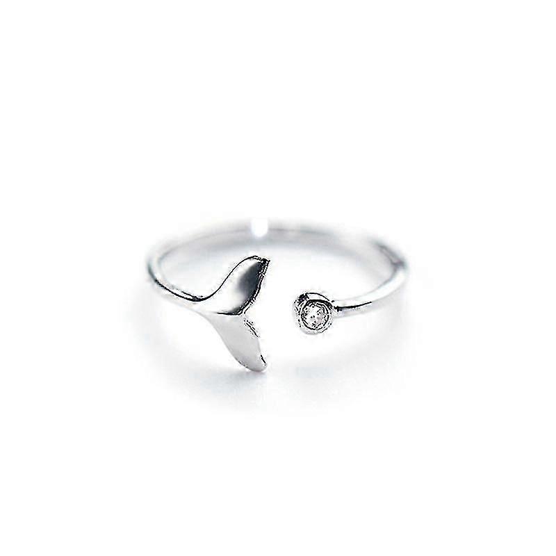 925 Sterling Silver Solid Ring Exquisite Whale Tail Plain Band Ring Adjustable