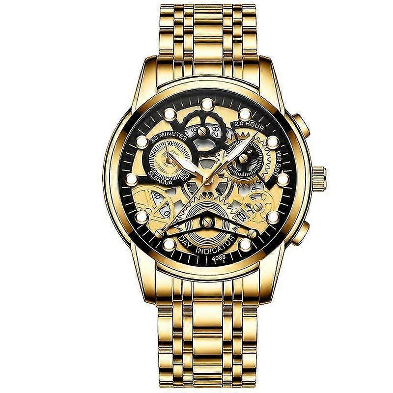 Män Watch Full Gold Black Surface