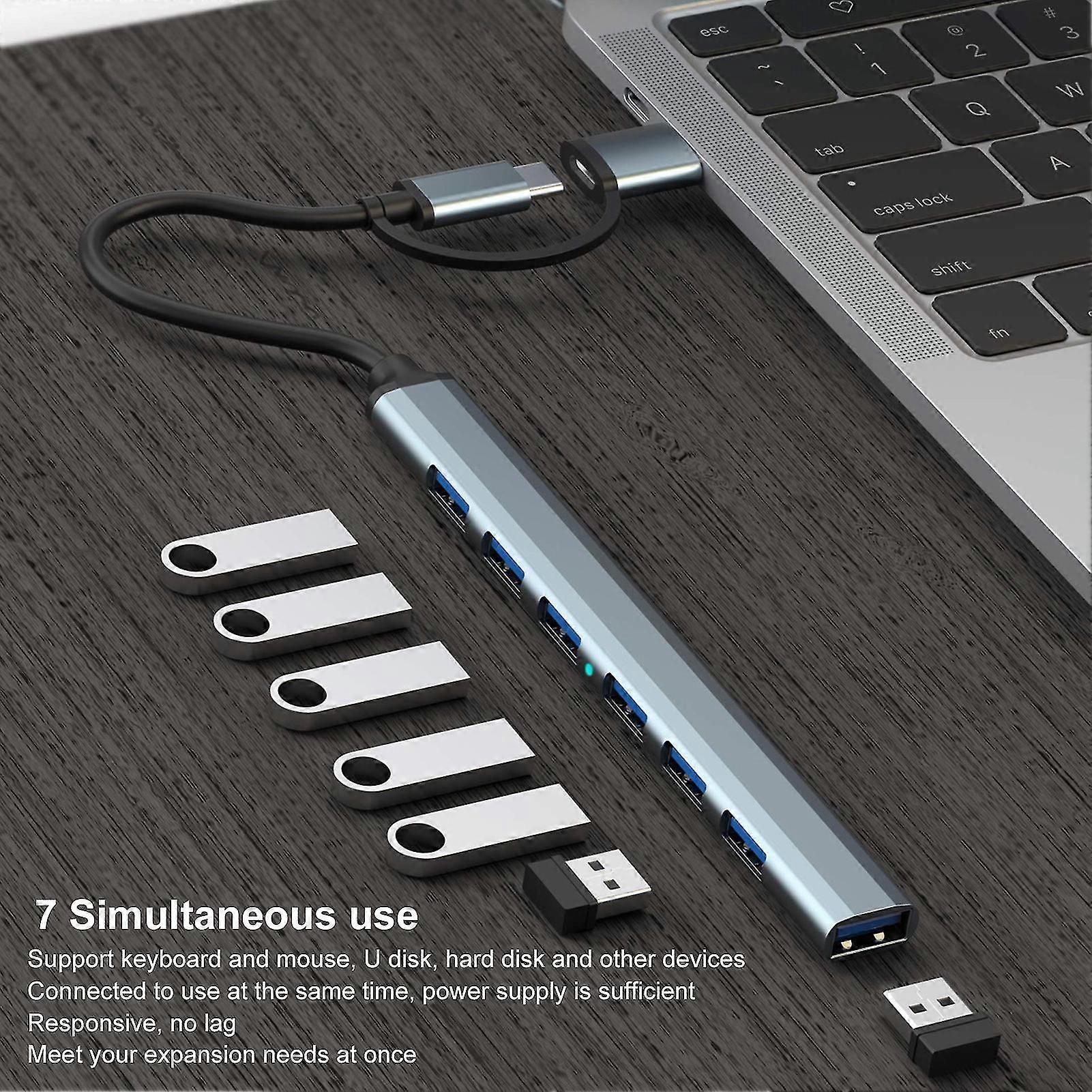 Docking Station 7 Ports Multifunctional High-speed Transfer Low Game Latency Support OTG Function 5Gbps Type-C USB 3.0