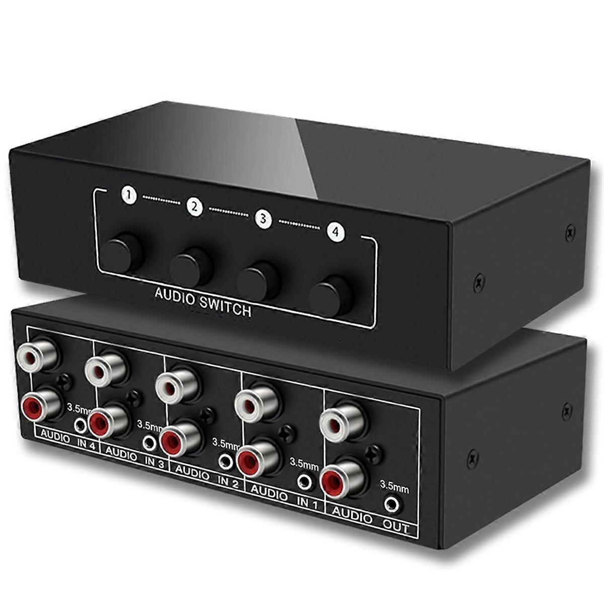 3.5mm Aux + L/R Bi-Directional Stereo Audio Switch 4 in 1 Out A/B Analog Audio Switcher Selector