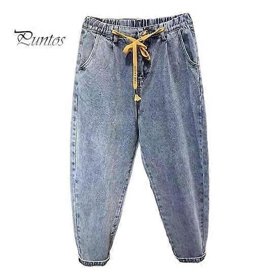 Men Harem Jeans Elastic Waist Adjustable Drawstrings Zipper Button Fly Denim Pants with Pockets Solid Color Wide Leg Hip Hop Pants