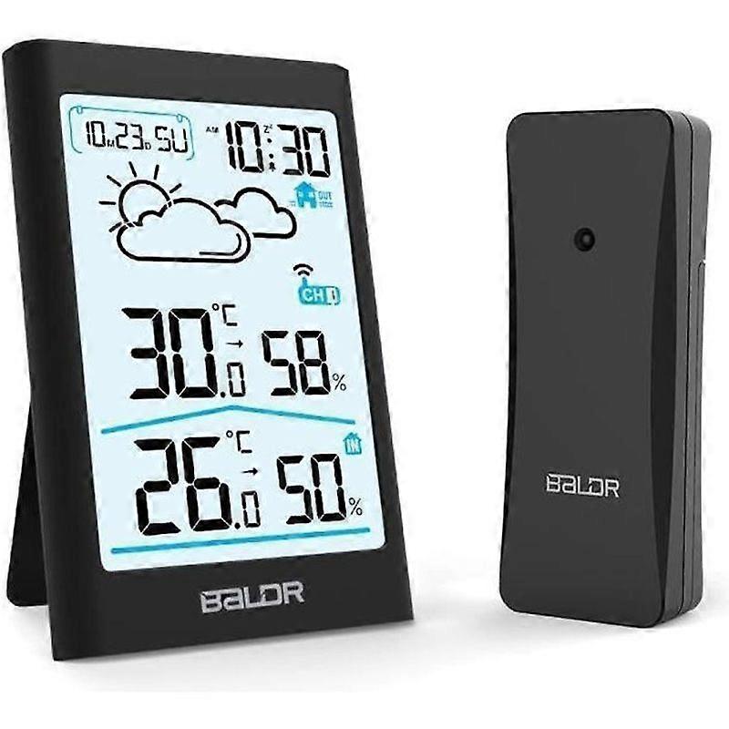 BALDR B0341 Wireless Weather Station Clock HD Display 20s Backlight with Outdoor Sensor Black