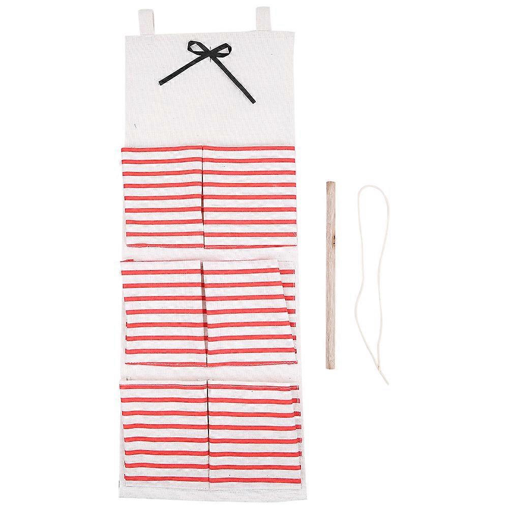 Cotton Wall Hanging Organizer Bag with 6 Pockets Multi-Layer Storage Solution for Home Decor and Space Saving