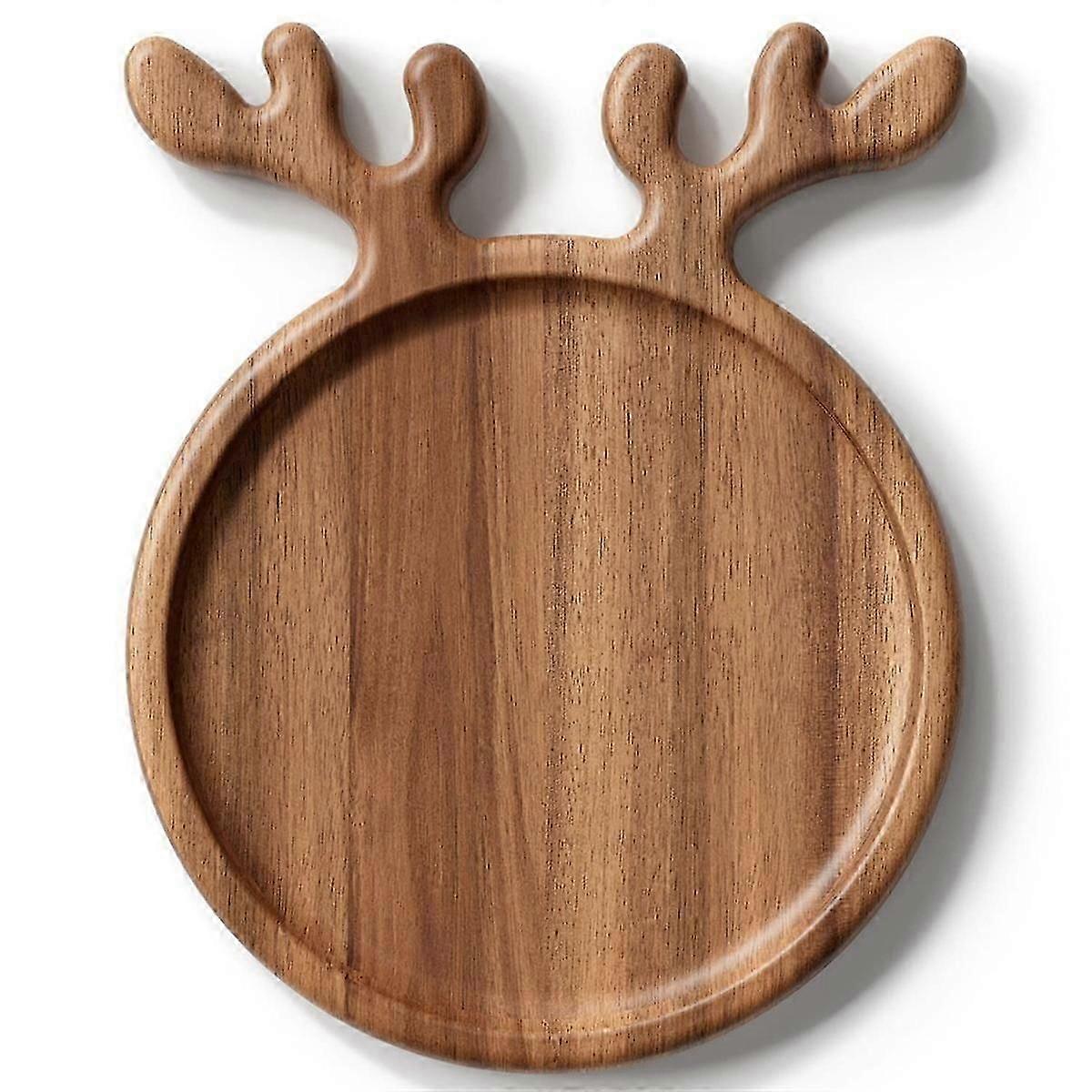 Plat de service en bois avec poignée en bois de cerf, assiette ronde en bois, planche à charcuterie décorative pour fromage A