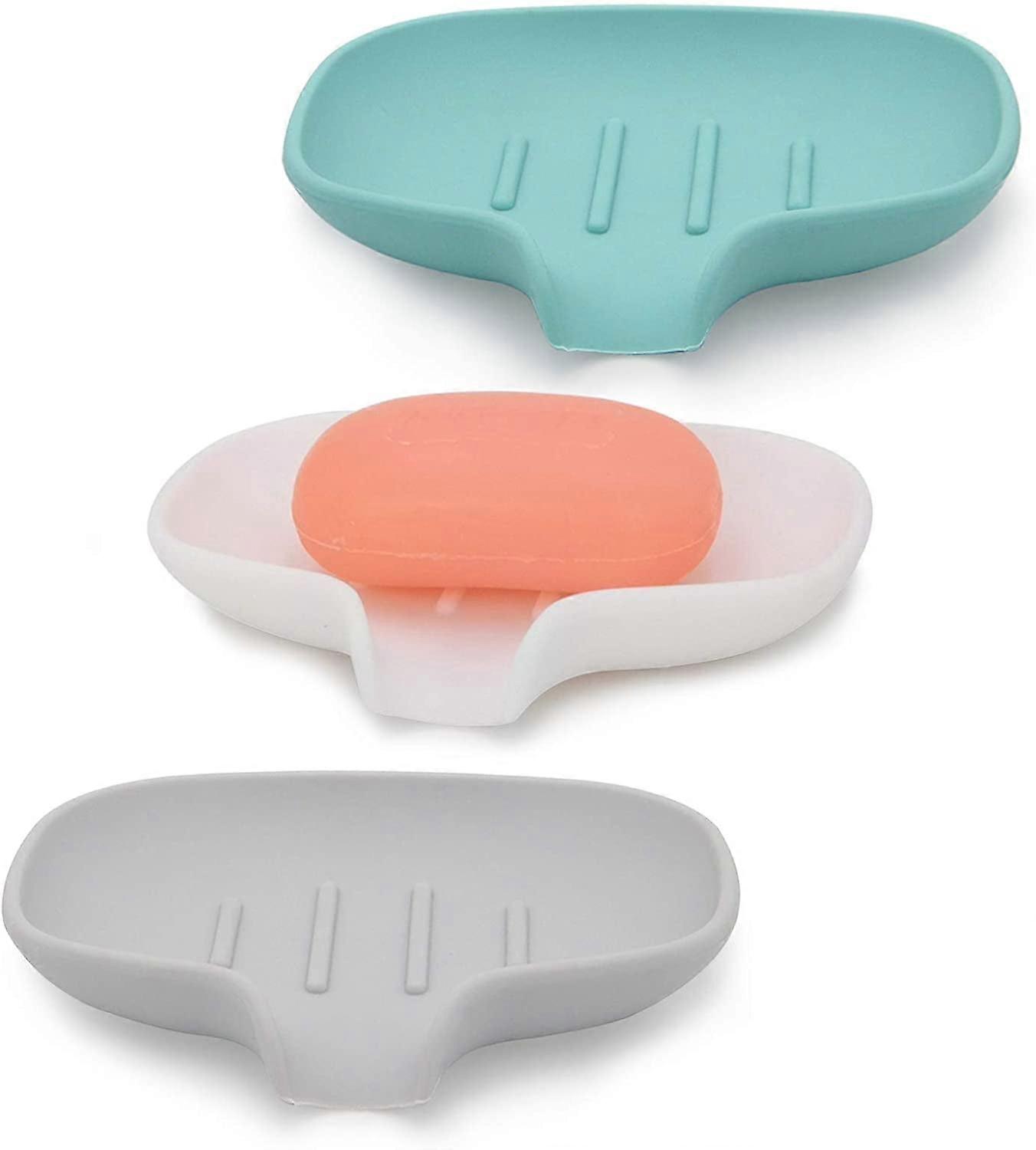 Silicone Soap Dish With Non-Slip Corners, Anti-Melting Feature Keeps Water Away From Soap For Quick Dry And Countertop Cleanliness (3Pcs)