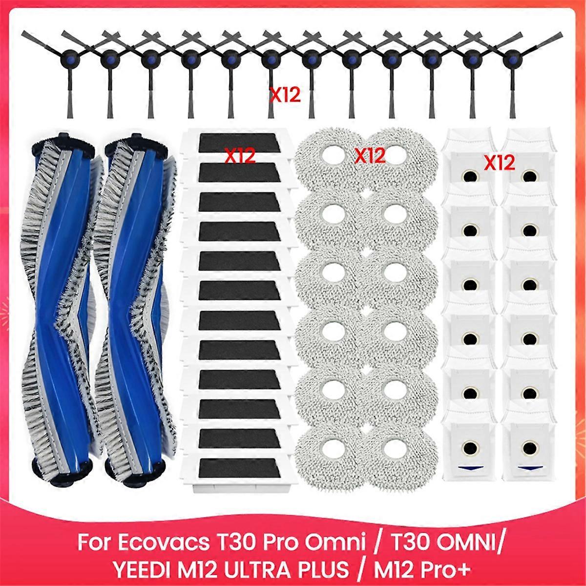 For T30 Pro Omni / T30 OMNI, M12 ULTRA PLUS / M12 Pro+ Parts Main Side Brush Filter Dust Bag Mop Cl