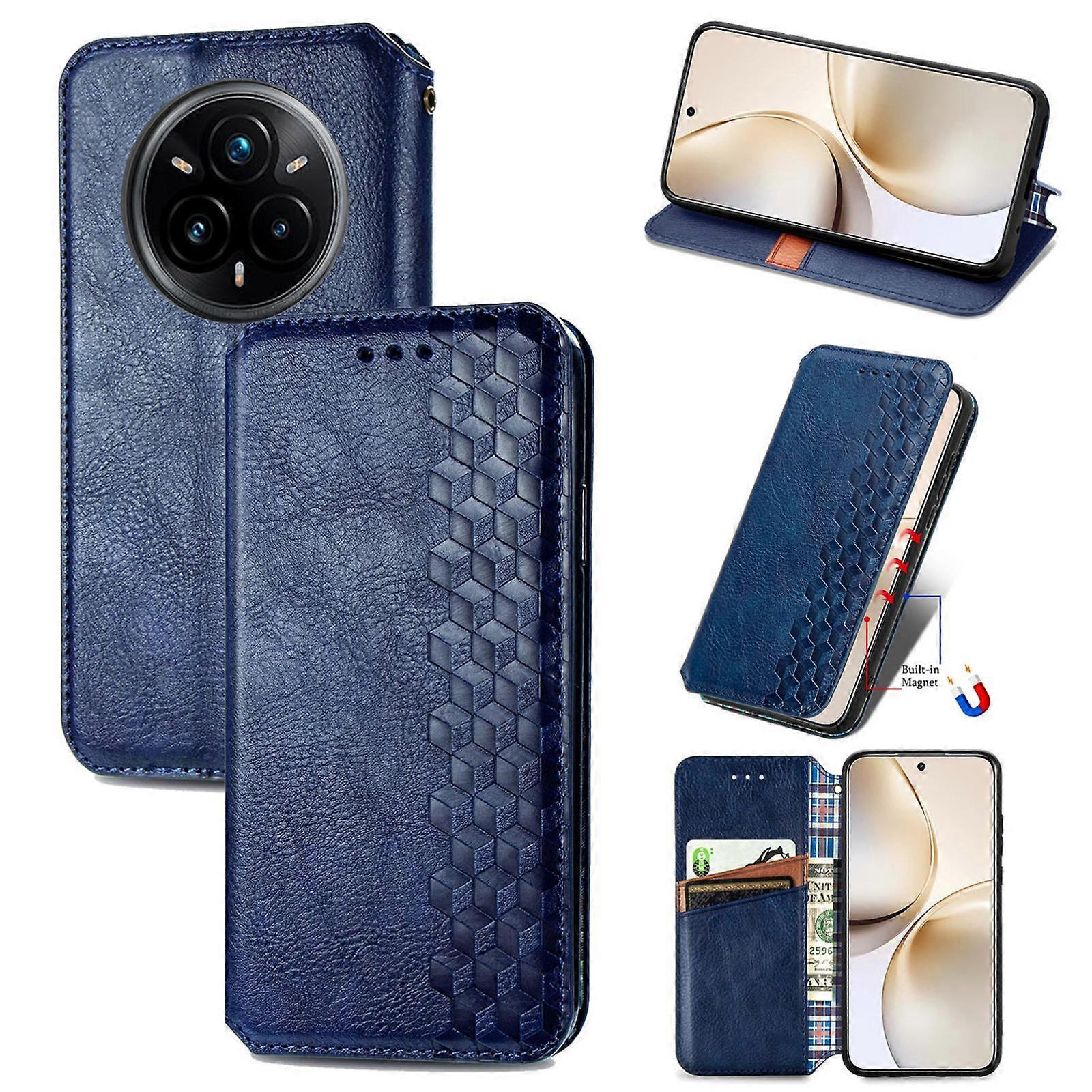Cubic Grid Pressed Magnetic Leather Phone Case For Realme 14 Pro+
