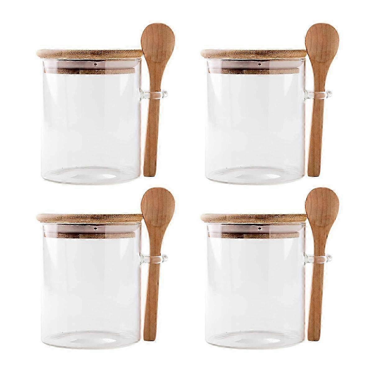 4 Pack Overnight Oats Glass Containers with Lids and Spoons, Glass Jars with Spoons and Lids for Lo Walkbee 4755 B