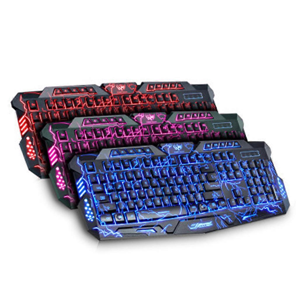 Wired Gaming Keyboard Crack Pattern LED Illuminated Tricolor Backlight Keyboard for Computer PC Laptop  Olive
