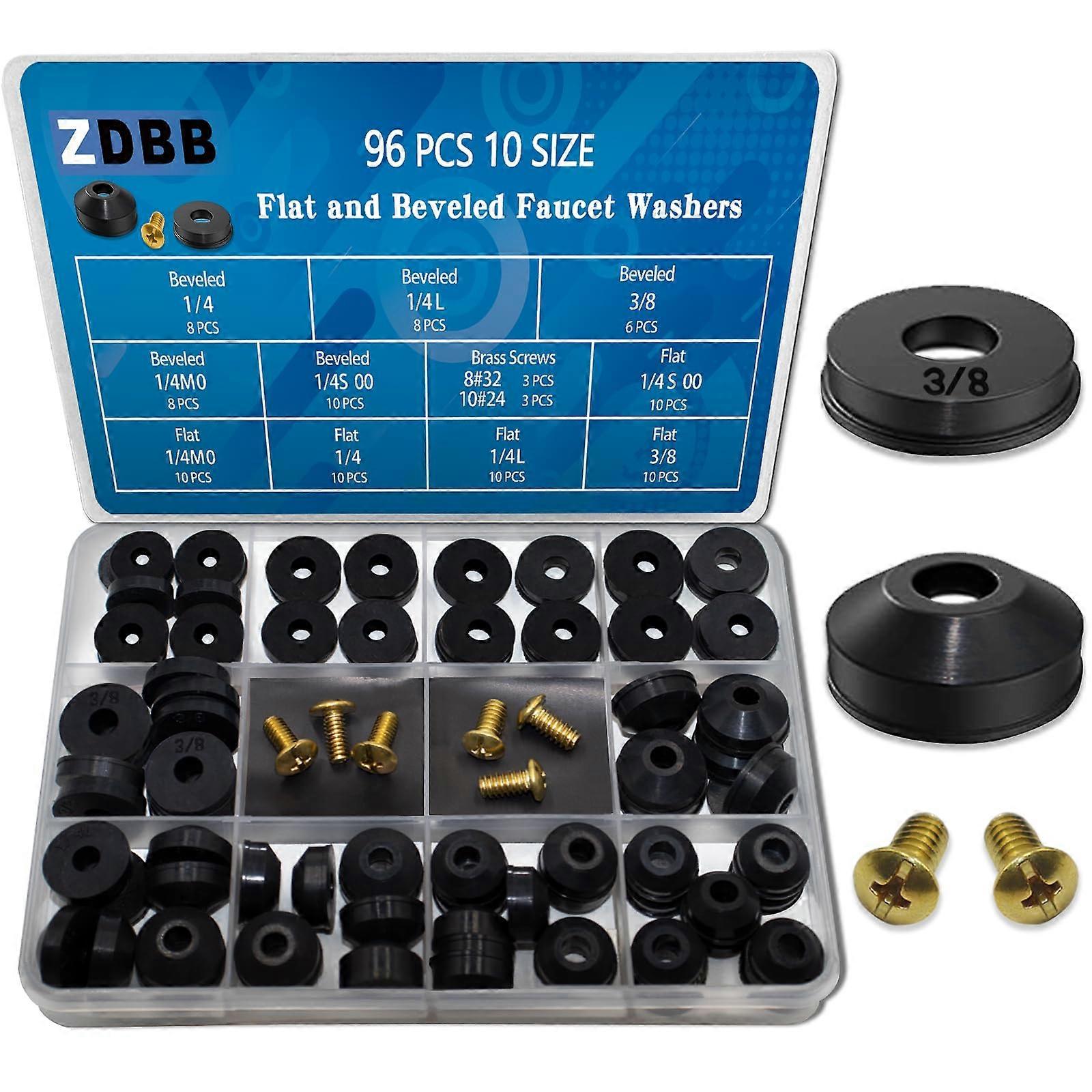 96 Pcs Assorted Quick Release Faucet Washers and Brass Bibb Screws for Worn Washer Replacements