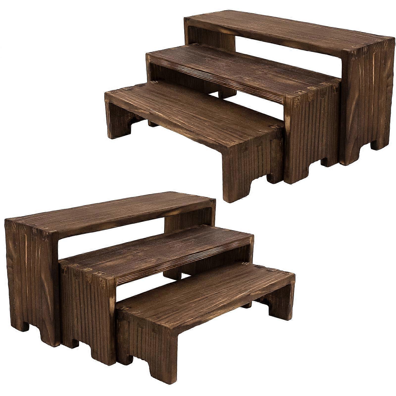 Display Risers 3-Tier Wood Rectangular Display Stands For Cupcake And Cologne Perfume Organizer 6-Piece Set Brown