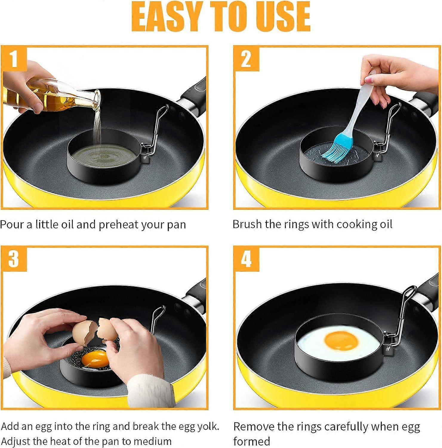 SYOSIN 4 Stck Spiegeleiformen, Pancake Form Edelstahl Antihaft Pfannkuchen Form Spiegeleiform fr Bratpfanne Eierformer Einstellen