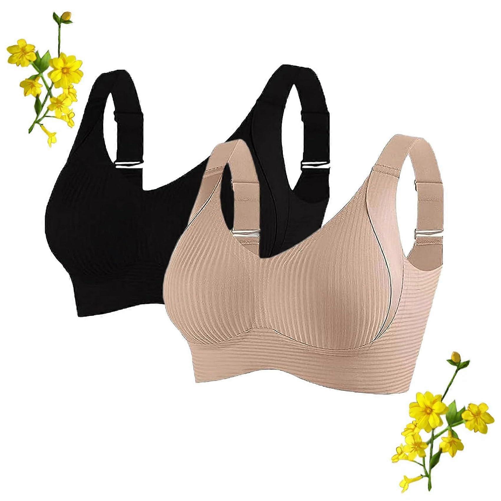 Floralshe Brasier,Womens Solid Four Breasted Adjustable Wireless Bra