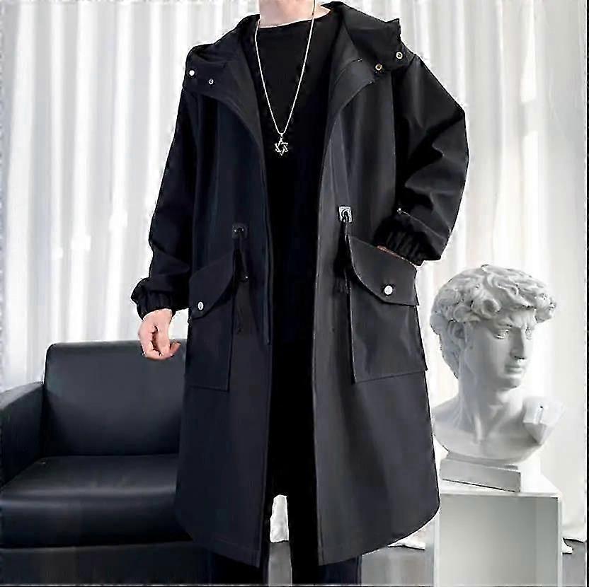 Spring Waterproof Jacket Men Hooded Windbreaker Solid Color Trend Coat Casual Loose Comfortable Parka Long
