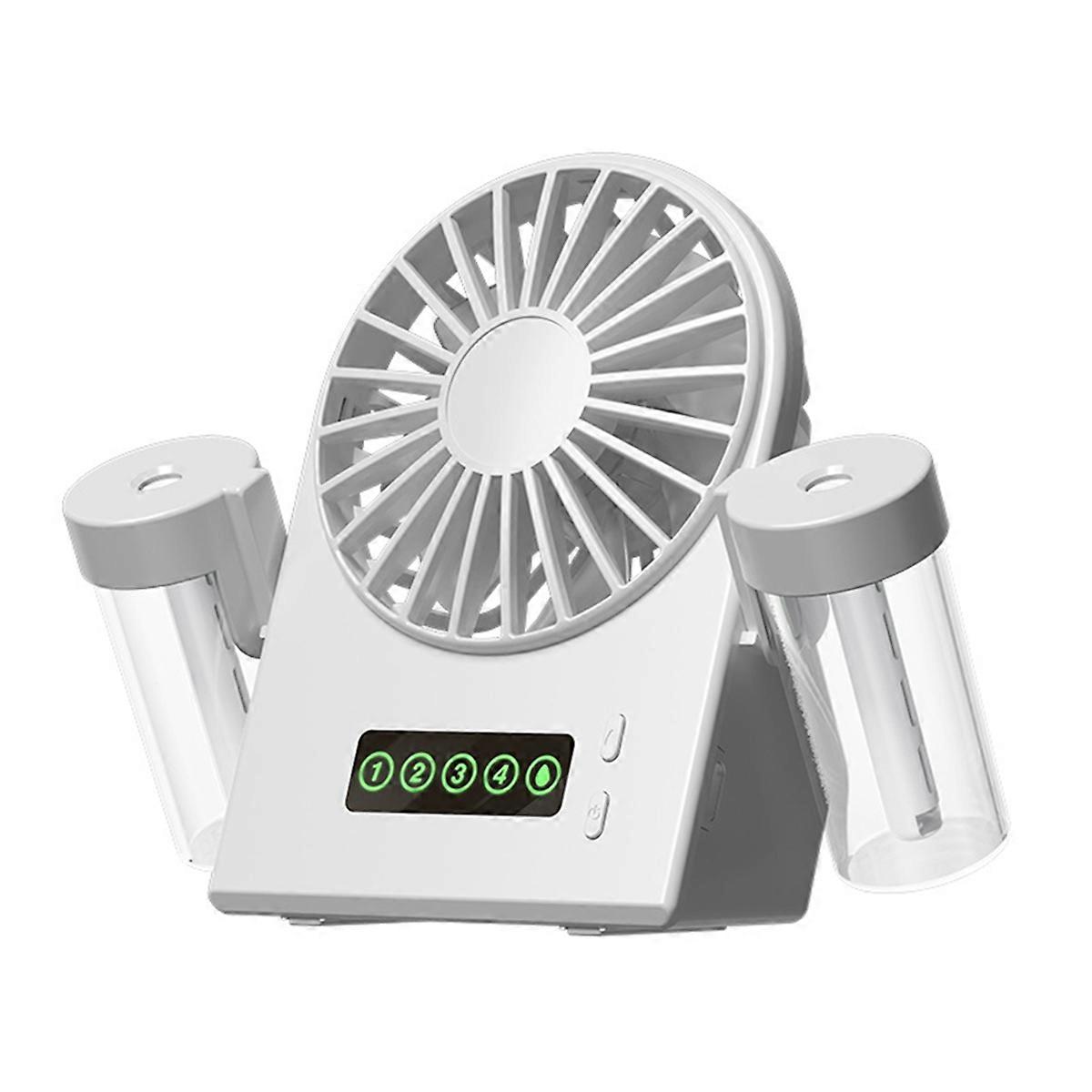 Dual Sprays Desktop Fan Humidifier Digital Display 1200mah White