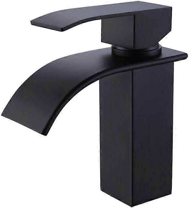Auralum Single Lever Waterfall Basin Faucet Black Modern Single Lever Bathroom Faucet for Countertop Sink Faucets Suitable for Built-in Sink