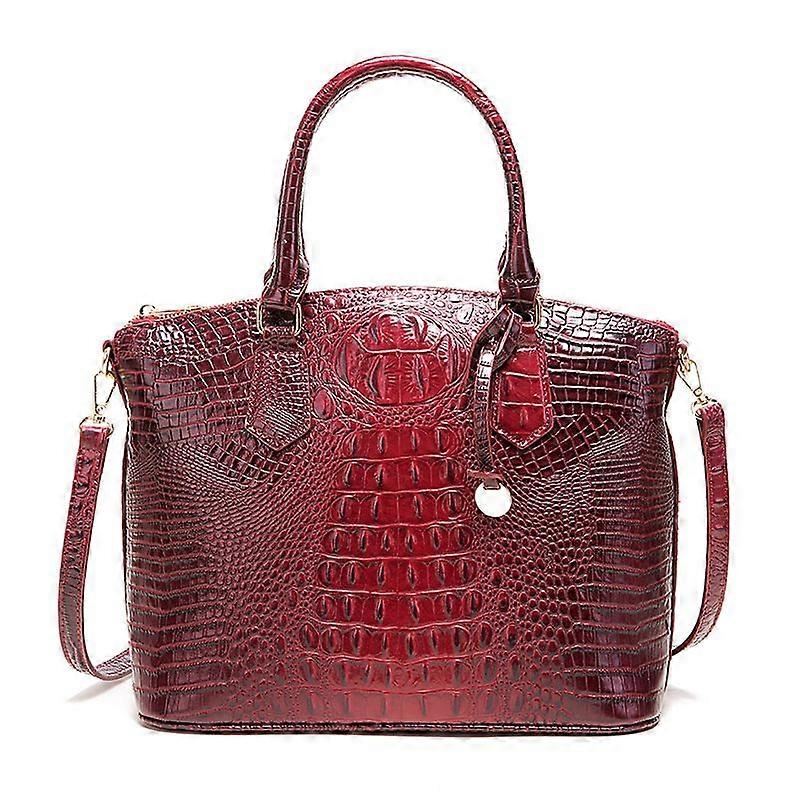 Women Large Handbags Vegan Leather Crocodile Pattern Shoulder Bag with Top Handle 295-grape red