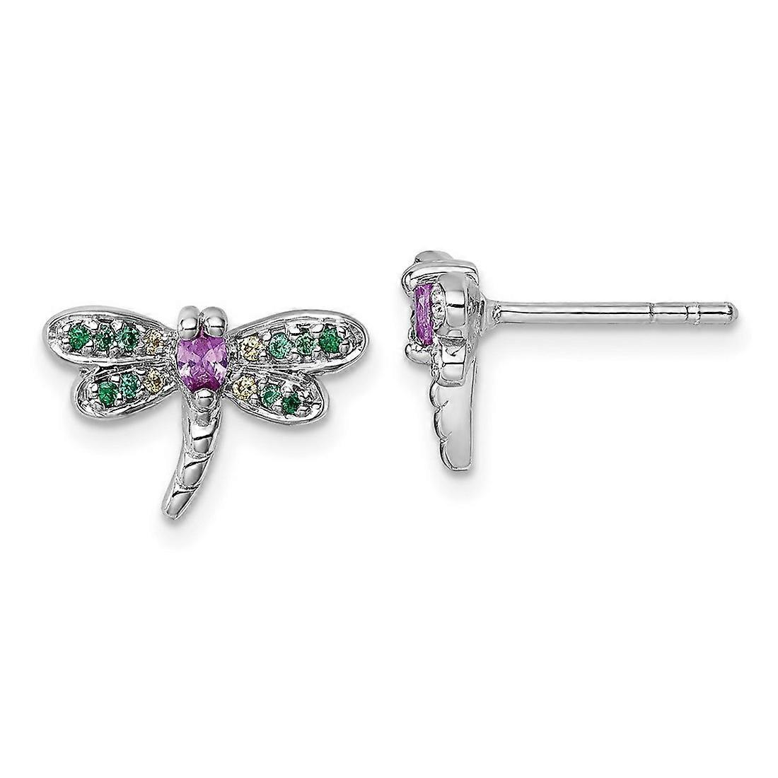 925 Sterling Silver Rhodium Plated Multi Color Cubic Zirconia Dragonfly Post Earrings 8.9x13.5mm Wide Stud Earring for W