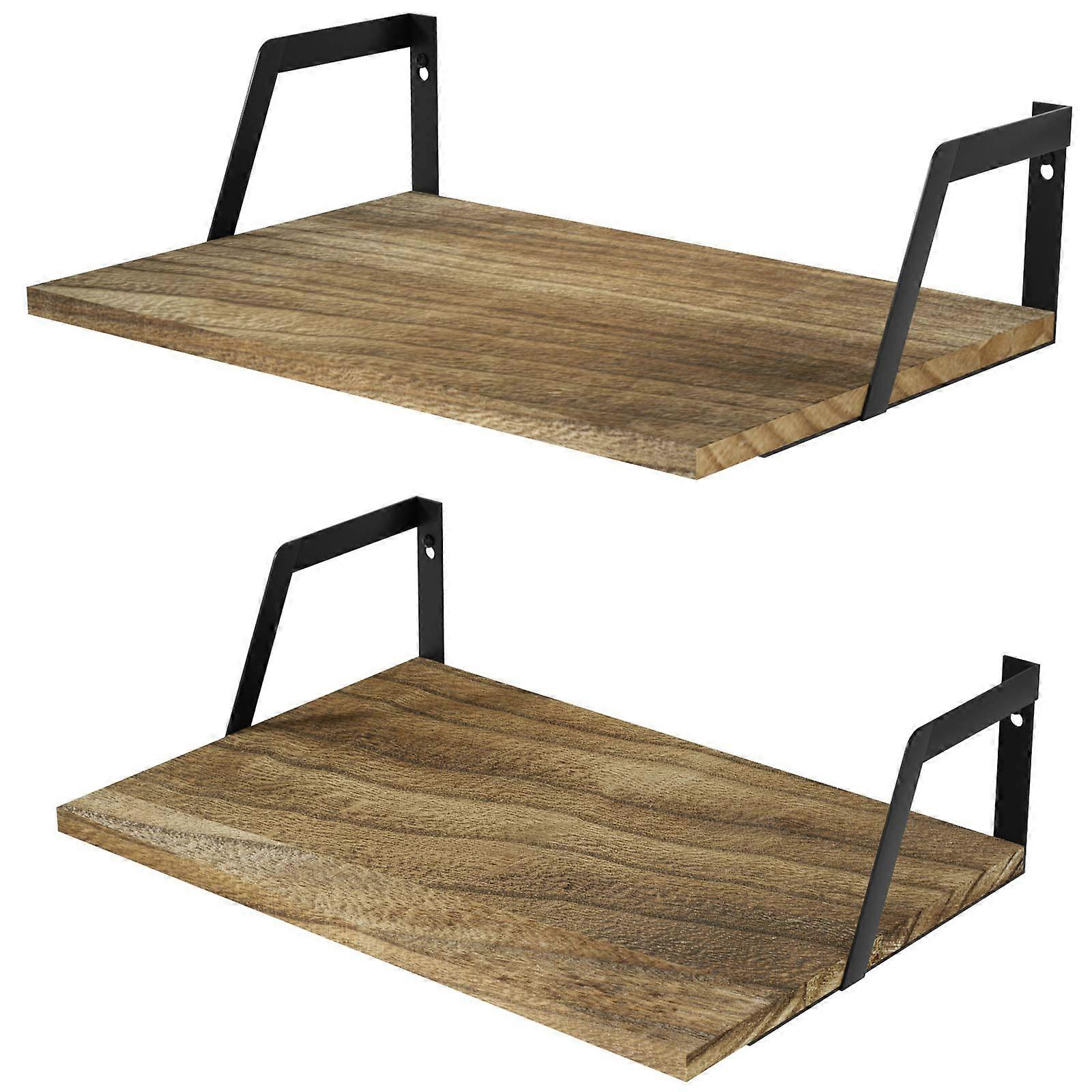 Floating Shelves Wall Mounted Set of 2 Rustic Wood Shelves with(Carbonized Black)