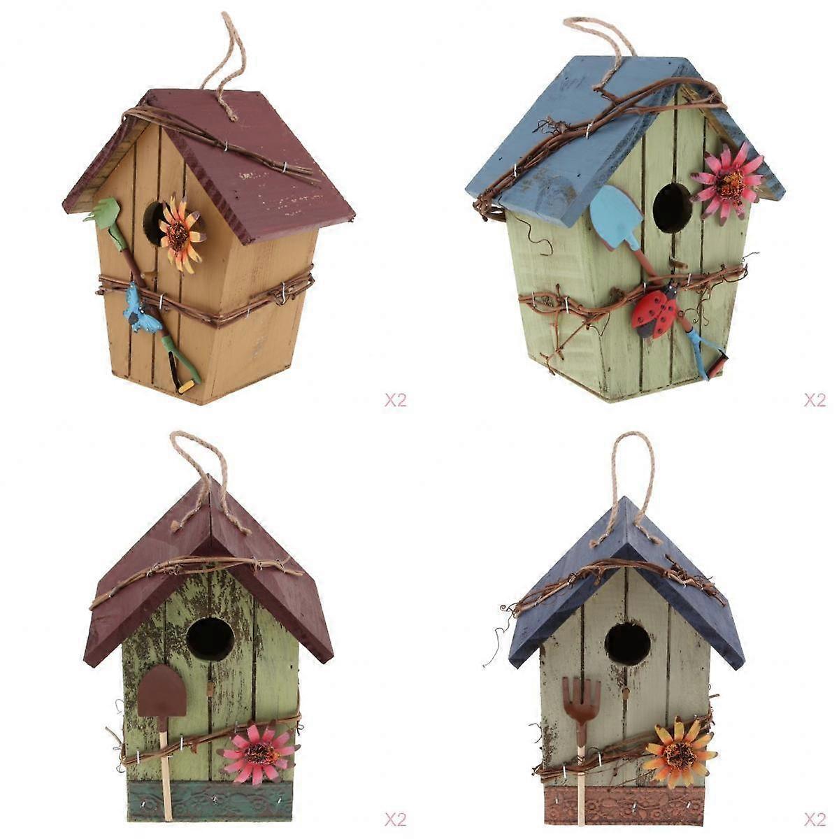 8pc Hanging Wooden Bird House