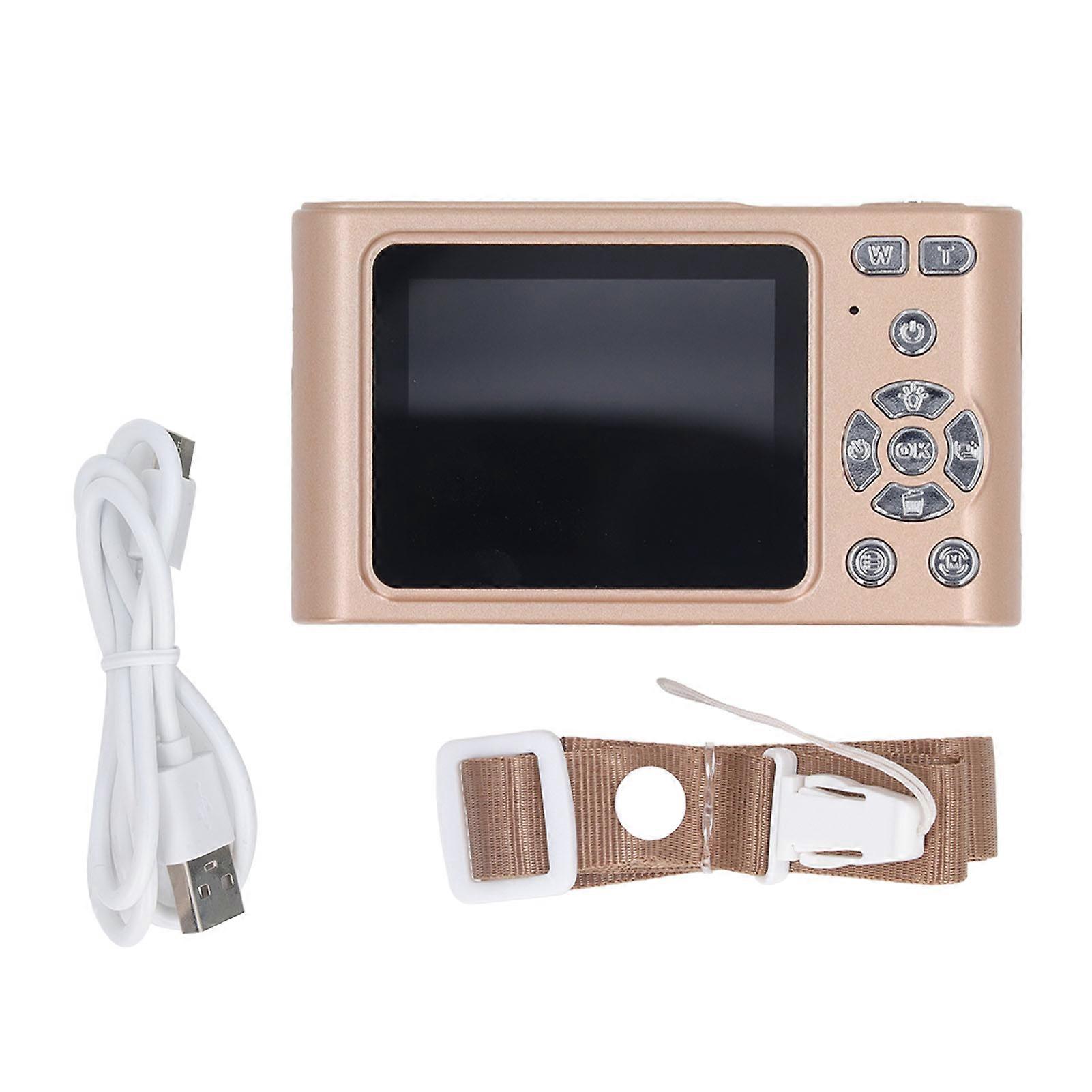 48MP Digital Camera 2.5K HD Dual Camera 16x Zoom Auto Focus Smart Pocket Digital Camera Vlogging Camera for Home Travel Gold 