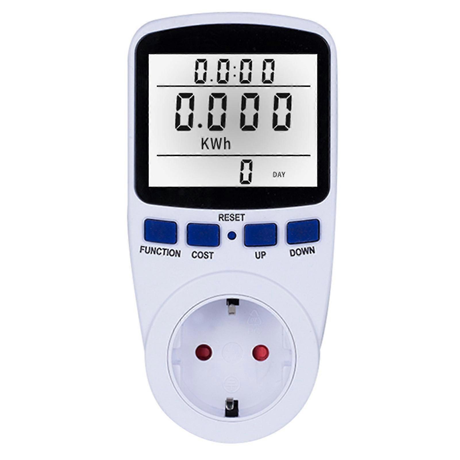 LCD Display Electricity Usage Power Meter Socket Energy Watt Volt Amps Wattage KWH Consumption Analyzer Monitor Outlet--with Backlight AC230V~250V EU