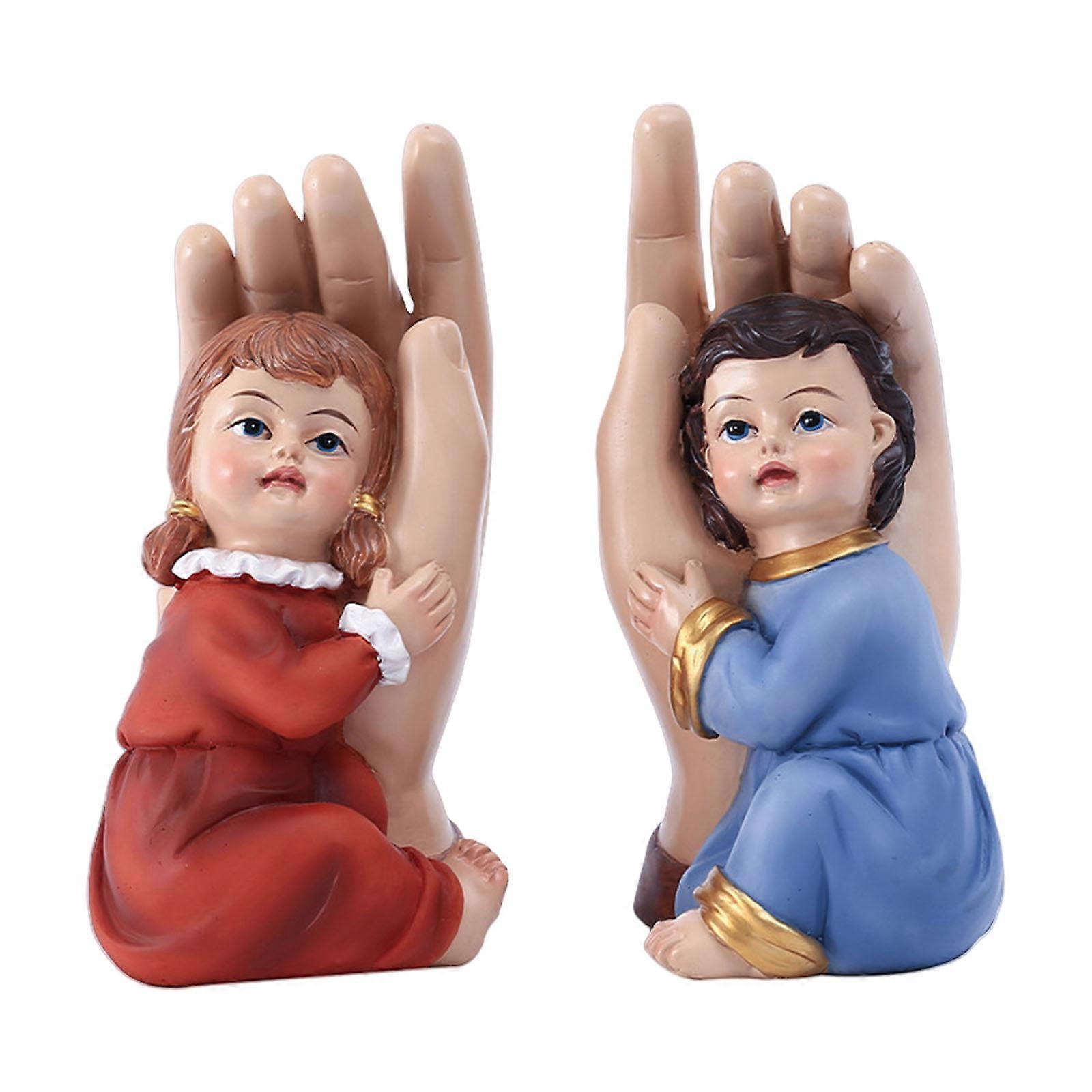 Elegant Handcrafts Boy and Girl In Hand Figurine Set for Religious Christian Nursery and Home Church Desktop Decors Gift