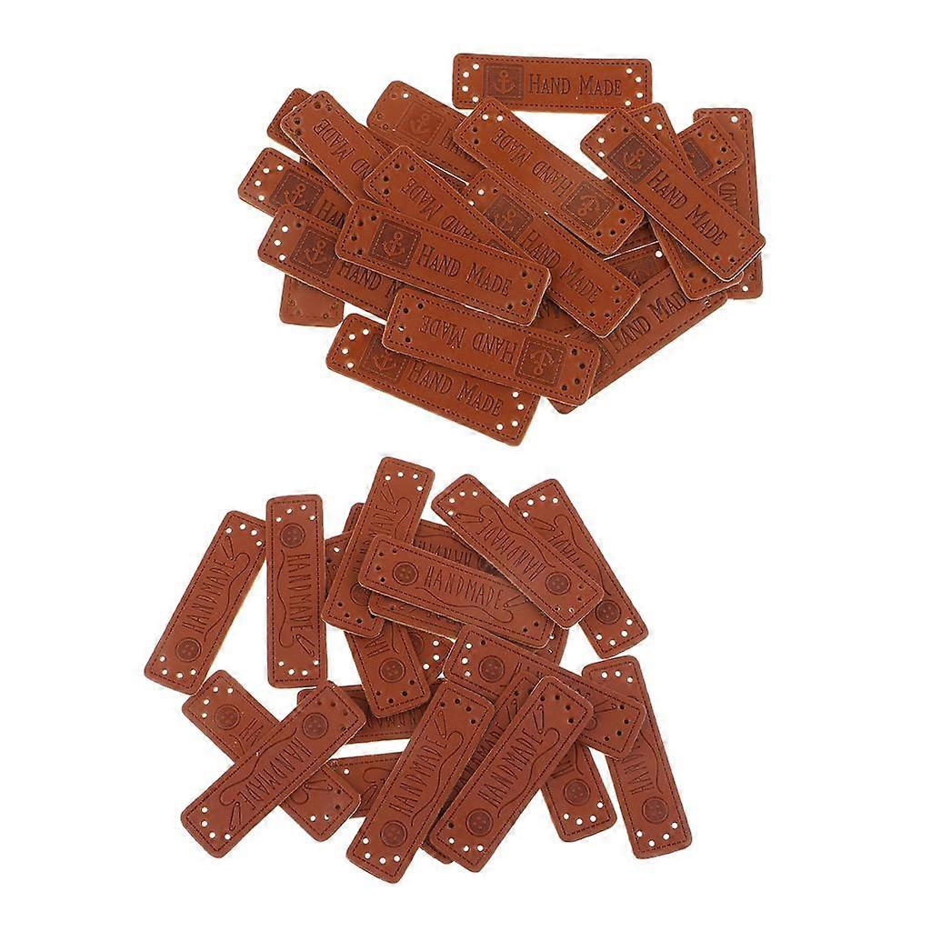 40pcs Handmade Embossed Tag with Holes DIY Crafts Sewing Leather Label Patch