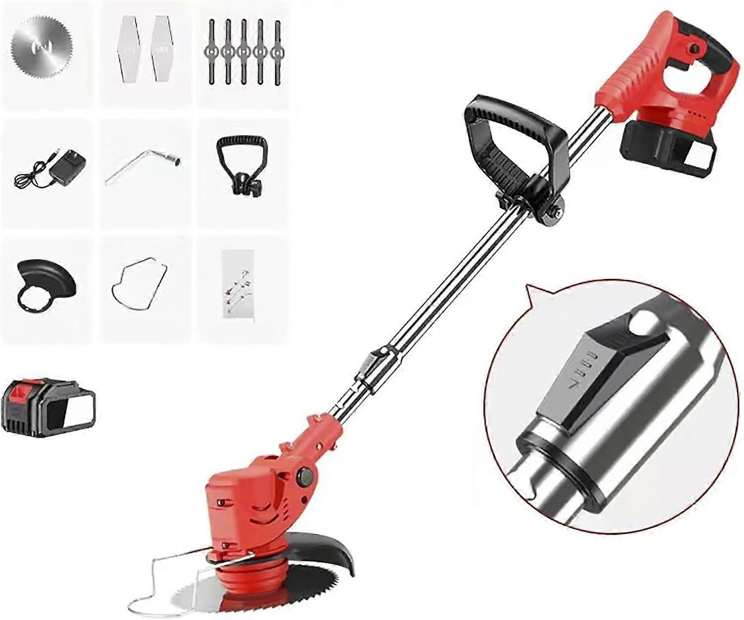 Cordless Lawn Mower w/ 2 Batteries, 4 Blades, Adjustable Height & Angle