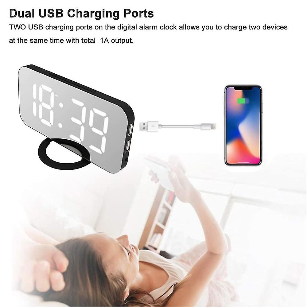Réveil Numérique LED Avec écran Large 16 Cm - Double Alarme, Gradation Lumineuse, Température, Charge USB, Idéal Chambre Bureau