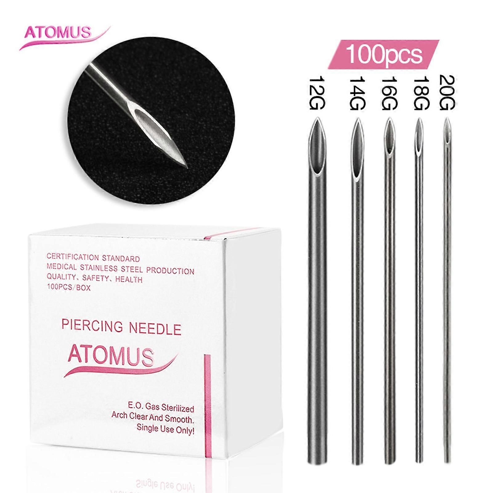100Pcs Disposable Piercing Needle Stainless Steel Sterile Body Piercing Needles Tat too Accessories Ear Nose Piercing Needles 12/14/16/18/20G