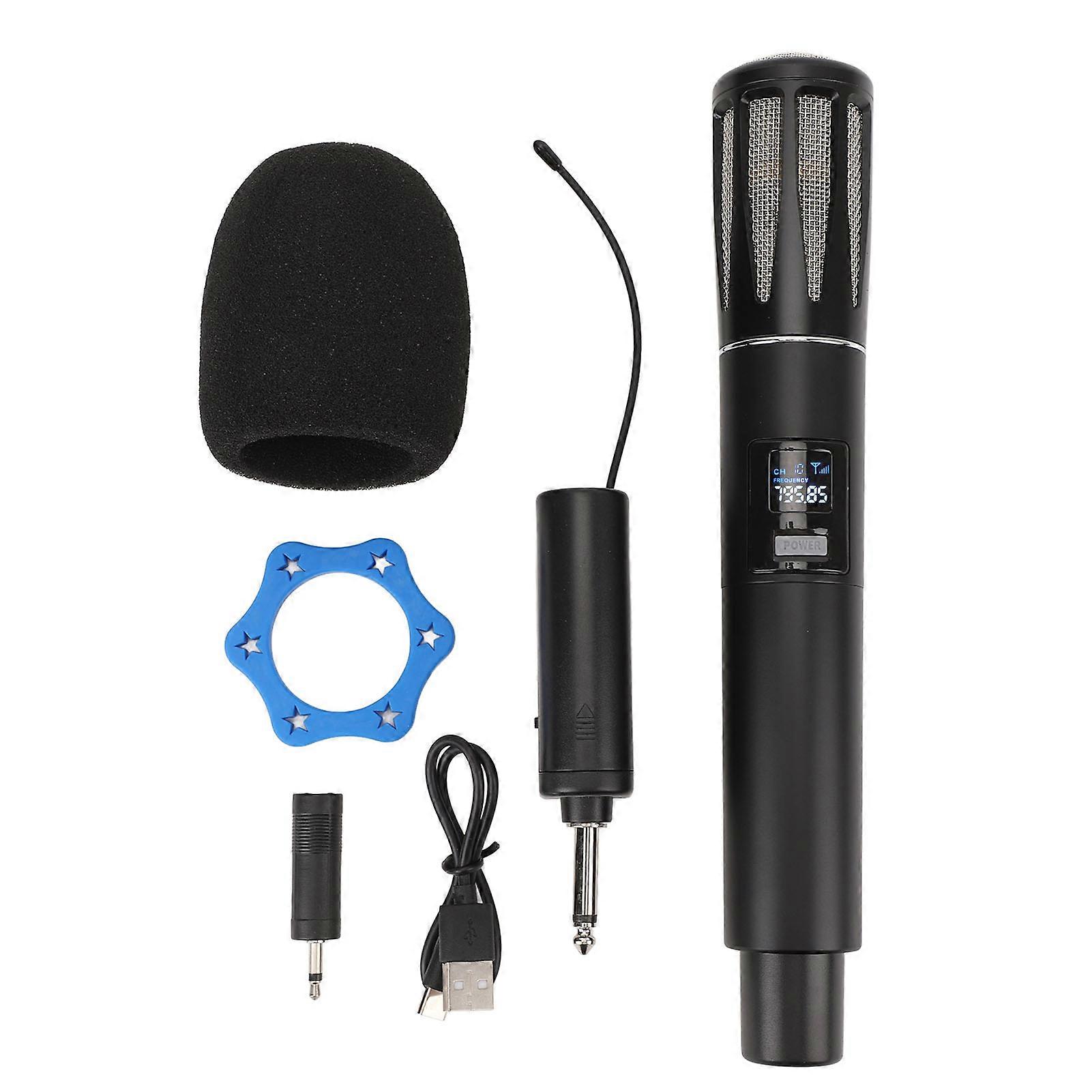 Black UHF Wireless Microphone - 328ft Range, Noise Cancellation, Rechargeable, Dynamic