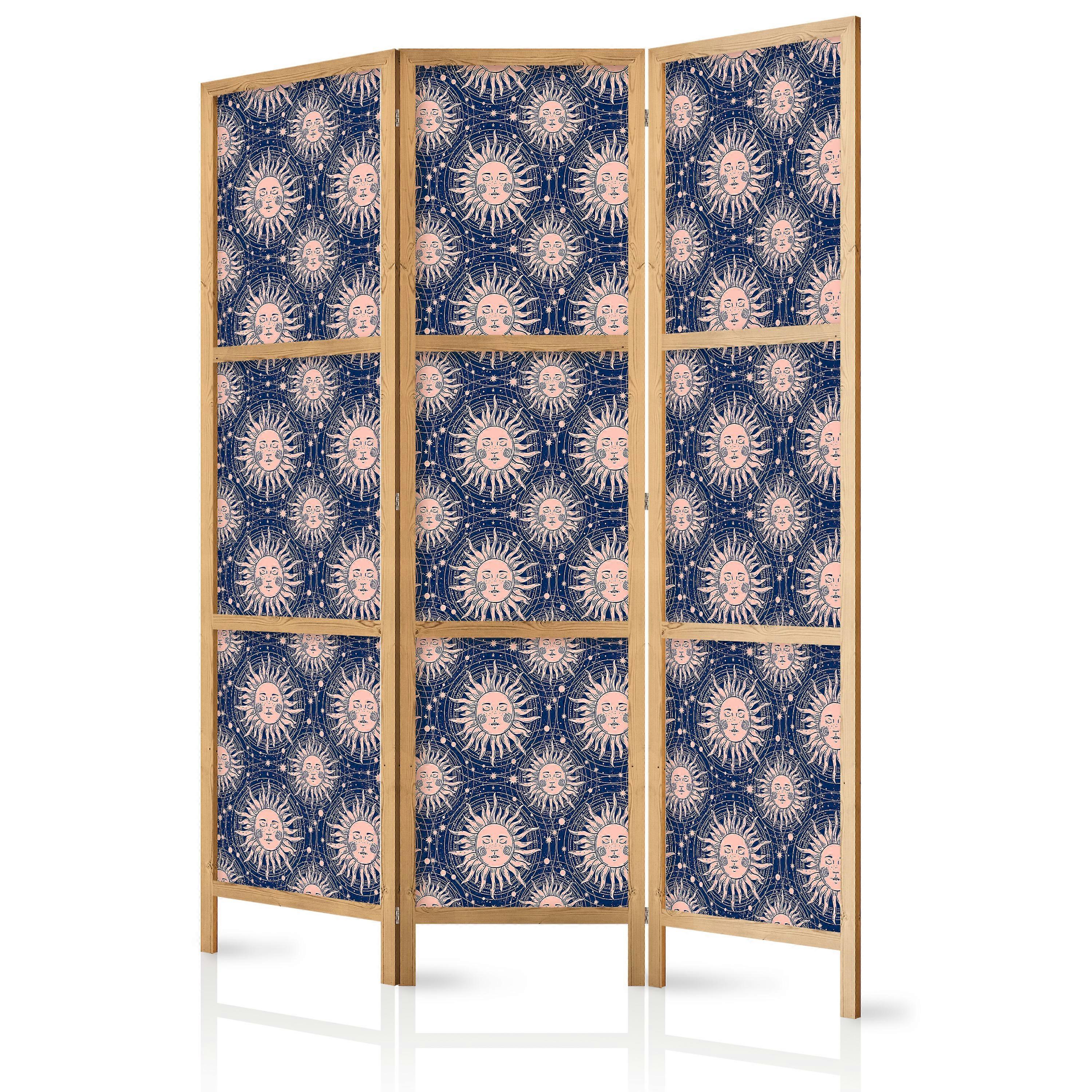 Japanese Screen - Sunny Pattern - Repeating Sun Motif on Navy Blue Background