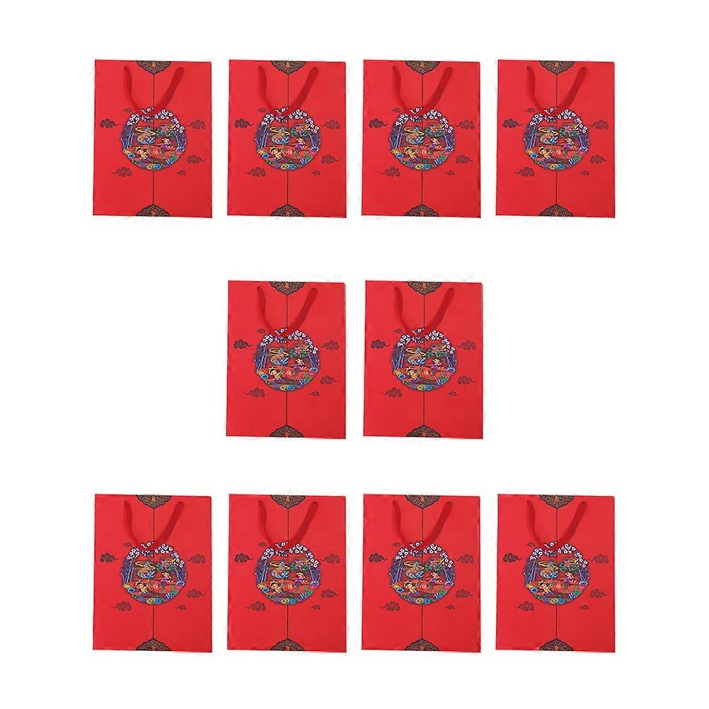 Chinese New Year Bag Creative Storage Pouch Red 20x8x20cm Rectangular For present Packaging 10Pack